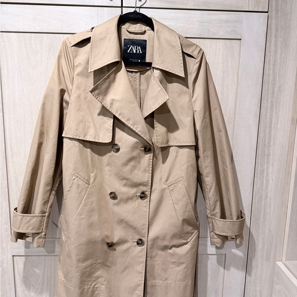 Zara Women's Beige Double-Breasted Trench Coat